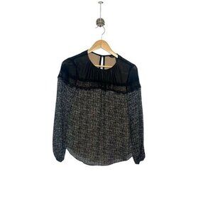 White House Black Market Women’s 0 Blouse Black White Long Sleeve Keyhole Back